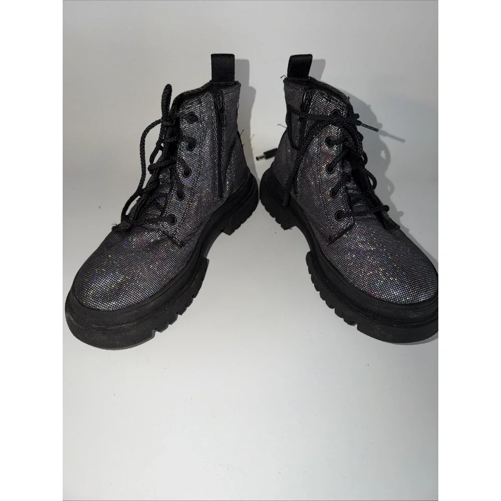 NWT Zara Baby Girl Holographic Iridescent Rainbow Black Ankle Boots Eu 33